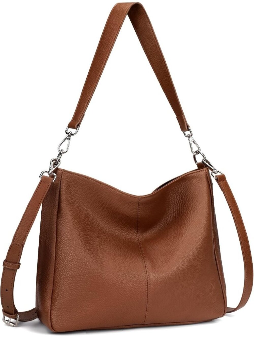 Women's Brown Genuine Leather Hobo Purses Crossbody Bag with 2 Shoulder Straps